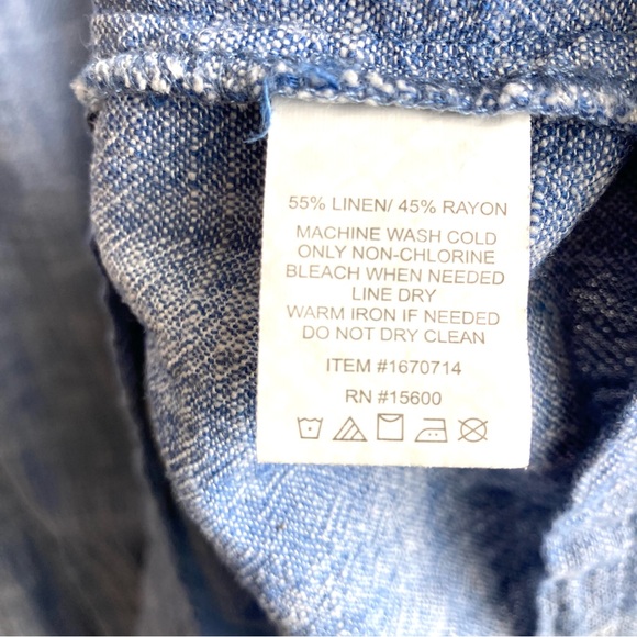 Briggs Women's sleeveless blue linen tiered ruffle dress, Sz L - Picture 10 of 15